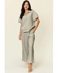 TRUEDAMES - Full Size Texture Half Zip Short Sleeve Top And Pants Set - Lyst