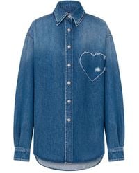 Moschino - Frayed Heart Patch Denim Shirt - Lyst