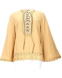 Zimmermann - Fringe-Trimmed Blouse With Lace-Up Detail And Flared Sleeves - Lyst