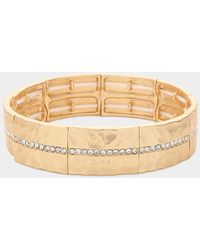 Fashnzfab - Stone Paved Line Center Pointed Hammered Metal Stretch Bracelet Matte - Lyst