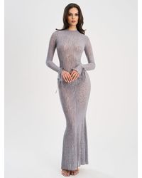 Miss Circle - Waylynn Animal Print Burnout Velvet Detail Mesh Backless Maxi Dress - Lyst