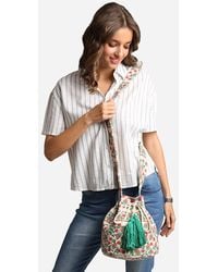 Fashnzfab - Boho Flower Pattern Woven Tassel Crossbody Bucket Bag - Lyst