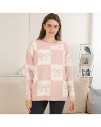 TRUEDAMES - Bow Grid Pattern Crew Neck Sweater - Lyst