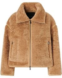 Pinko - Cropped Plush-Textured Jacket With Wide Collar And Zippered Pockets - Lyst