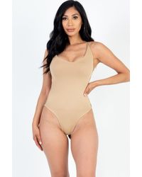 TRUEDAMES - Sexy Solid Color Crisscross Back V-Neck Bodysuit - Lyst