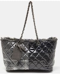 Chanel - Quilted Vinyl And Tweed Funny Patchwork Tote - Lyst