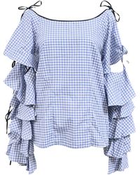 Caroline Constas - Amelie Gingham Ruffle Sleeve Top - Lyst