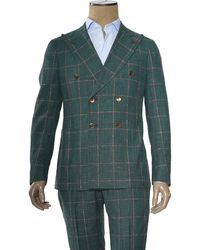 Isaia - Double Breasted Double Windowpane Wool-Silk-Linen Suit - Lyst