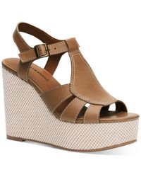 Lucky Brand - Ressica Leather Open Toe Wedge Sandals - Lyst
