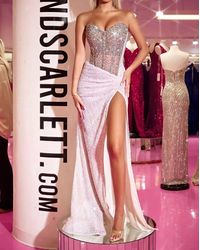 Portia and Scarlett - Fully Beaded Strapless Gown With High Slit - Lyst