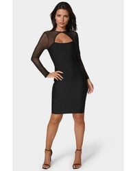 Bebe - Long Sleeve Mesh Peek A Boo Bandage Dress - Lyst