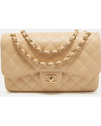 Chanel - Light Quilted Caviar Leather Jumbo Classic Double Flap Bag - Lyst
