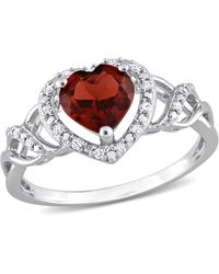 Mimi & Max - 1/10 Ct Tw Diamond And Garnet Open Heart Crossover Ring - Lyst