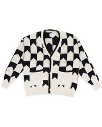 Rhude - Cream Chevron Checkered Knit Cardigan - Lyst