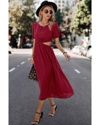 TRUEDAMES - Solid Round Neck Cutout Waist A Line Midi Dress - Lyst