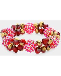 Fashnzfab - Metallic Glass Bead & Cryatal Disc Ball Stretch Bracelet Ab - Lyst
