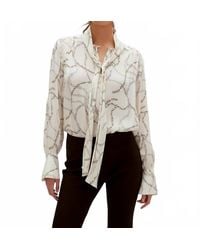 Fifteen Twenty - Tie Neck Long Sleeve Top - Lyst