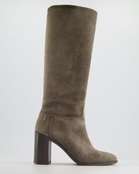 Chanel - Suede Heeled Boots With Cc Logo Detail - Lyst