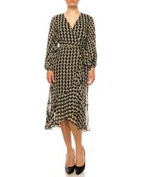 Maison Tara - Faux Wrap Houndstooth Print Midi Dress - Lyst