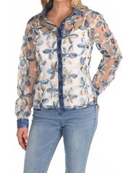 FRANK LYMAN - 3D Flower Sequin Woven Button Up Top - Lyst