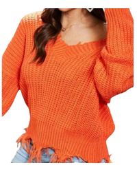 Main Strip - Frayed V Neck Sweater - Lyst