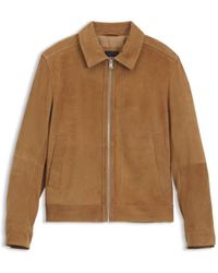 BOSS - Suede Leather Jacket With Zipper Closure - Lyst