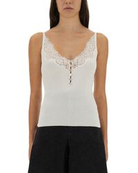 Self-Portrait - Ribbed Top With Lace Trim - Lyst