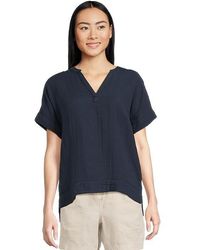 L.L. Bean - L. L. Bean Cloud Gauze Shirt Womensnavy Cotton Split Neck Short Sleeve Buu926 - Lyst