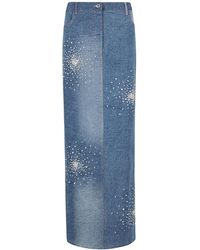 Des Phemmes - Tie Dye Embroidered Denim Midi Skirt - Lyst