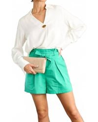 Vine & Love - Collared V-Neck Button Satin Blouse - Lyst