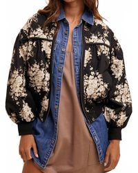 Listicle - Floral Print Pleated Bomber Jacket - Lyst