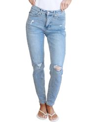 Judy Blue - Mid Rise Control Top Distressed Skinny Jeans - Lyst