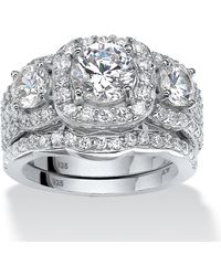 Palmbeach Jewelry - 3.74 Tcw Cubic Zirconia Platinum-Plated 2-Piece Halo Bridal Ring Set - Lyst