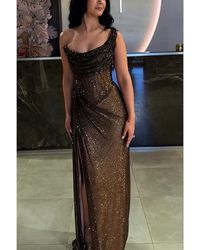 TRUEDAMES - Elegant Sleeveless Off-The-Shoulder Bodycon Maxi Solid Color Chic High-End Satin Slip Dress - Lyst