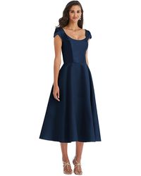 Alfred Sung - Plus Size Puff Cap Sleeve Full Skirt Satin Midi Dress - Lyst