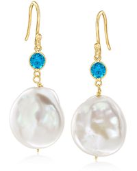Ross-Simons - 14-17mm Cultured Coin Pearl And . Swiss Topaz Drop Earrings - Lyst