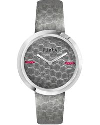 Furla - My Piper Gray Dial Ss Calfskin Leather Watch - Lyst