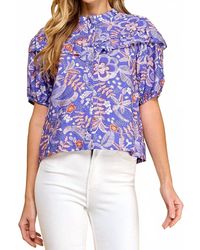 TCEC - Button Up Floral Ruffle Blouse - Lyst