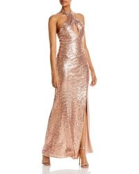 Aqua - Sequined Halter Evening Dress - Lyst