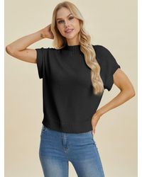 TRUEDAMES - Full Size Mock Neck Short Sleeve Sweater - Lyst