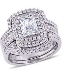 Mimi & Max - 4 1/10Ct Tgw Emerald-Shape Cubic Zirconia Halo Bridal Set - Lyst