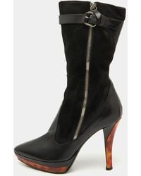 Casadei - Suede And Leather Platform Ankle Length Boots - Lyst