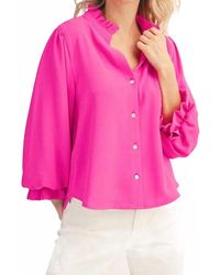 Jodifil - 3/4 Sleeves Front Button Up Solid Top - Lyst
