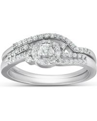 Pompeii3 1/3 Ct Diamond Engagement Ring Twist Halo Wedding Band Set 10 White Gold - Metallic