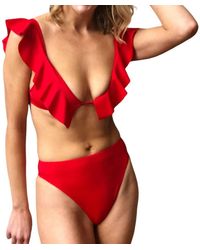 MILLY - Solid Ruffle Pinafore Bikini Top - Lyst