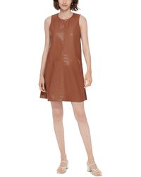 Calvin Klein - Petites Faux Leather A-line Mini Dress - Lyst
