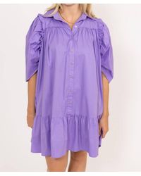 Karlie - Solid Button Puff Sleeve Ruffle Dress - Lyst