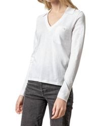 Lilla P - Long Sleeve Collared V Neck Top - Lyst