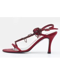 Stuart Weitzman - Burgundy Satin Crystal Embellished Slingback Sandals - Lyst