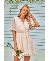 TRUEDAMES - Solid Ruffle Hem Swiss Dot Short Sleeve Midi Dress - Lyst